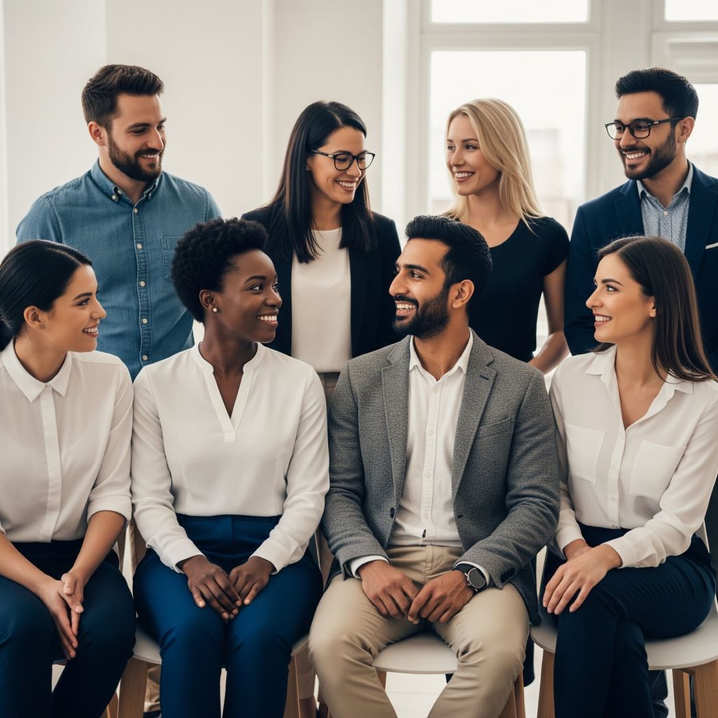 Group of diverse founders standing together, smiling, representing a saffron extract supplement brand.